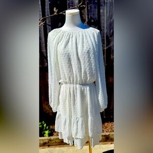 AQUA White Polka Dot Dress women’s size Large. NWT!